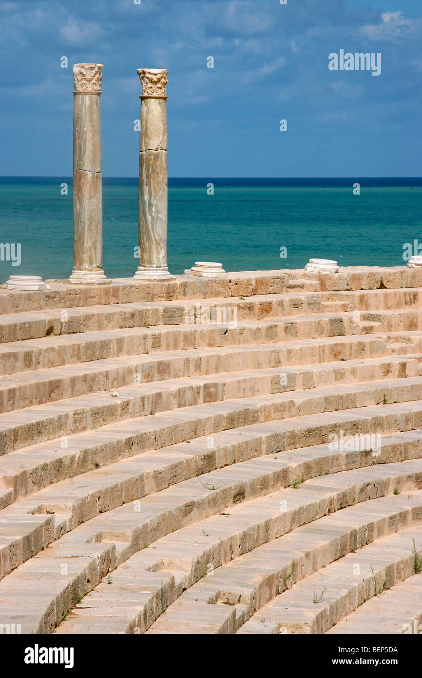 Ruins roman theater leptis magna hires stock photography and images