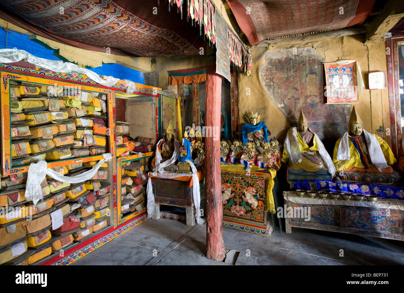Sacred texts and Buddha images. Phuktal gompa. Zanskar. India Stock Photo