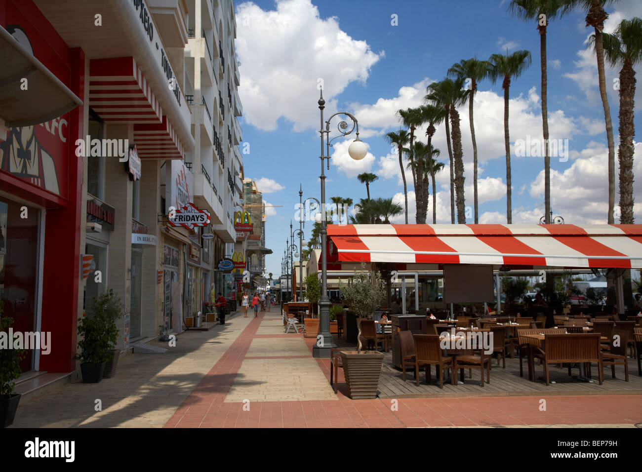 promenade Finikoudes full of street cafes on Larnaca seafront Larnaka