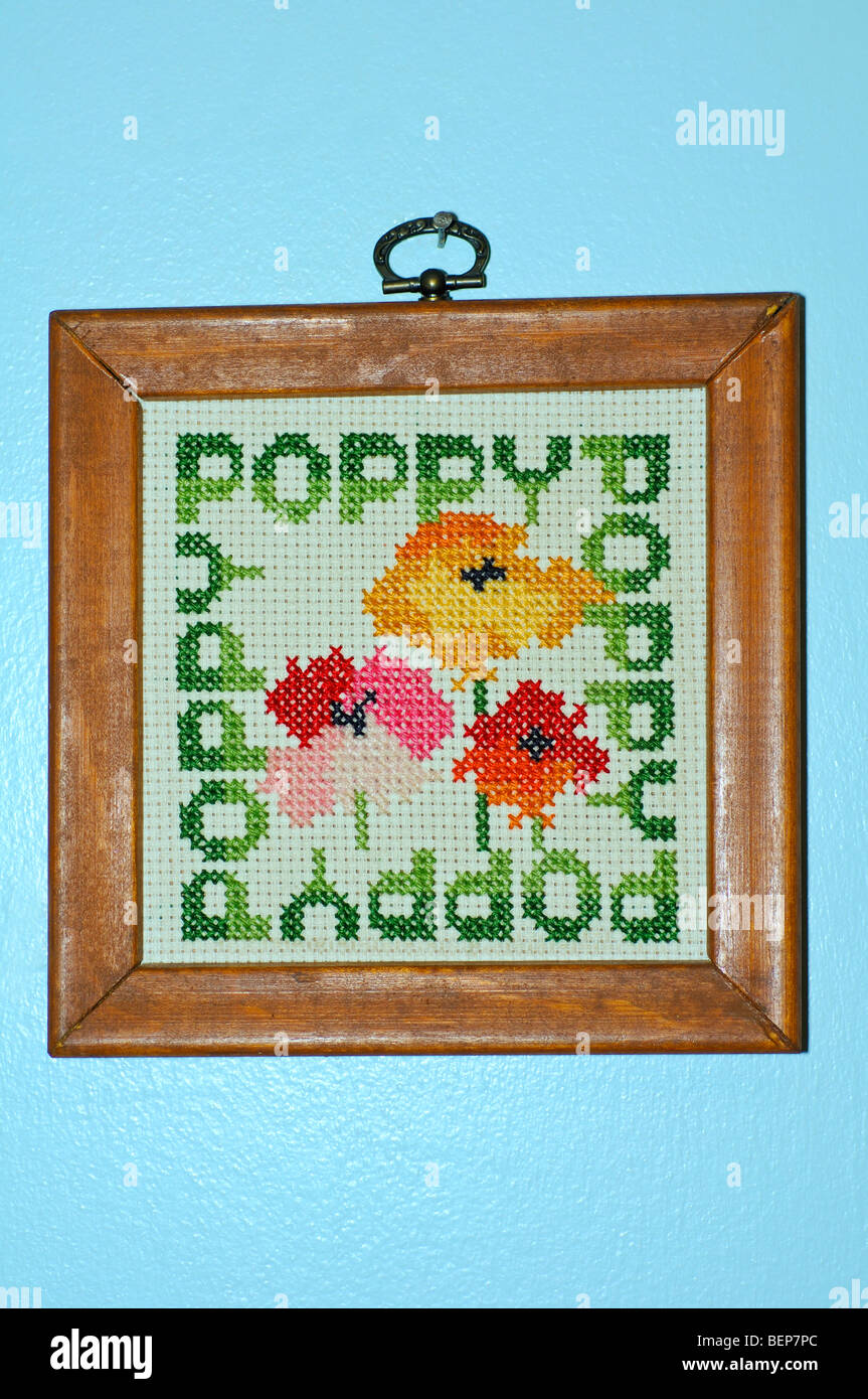 Framed crossstitch embroidery Stock Photo Alamy