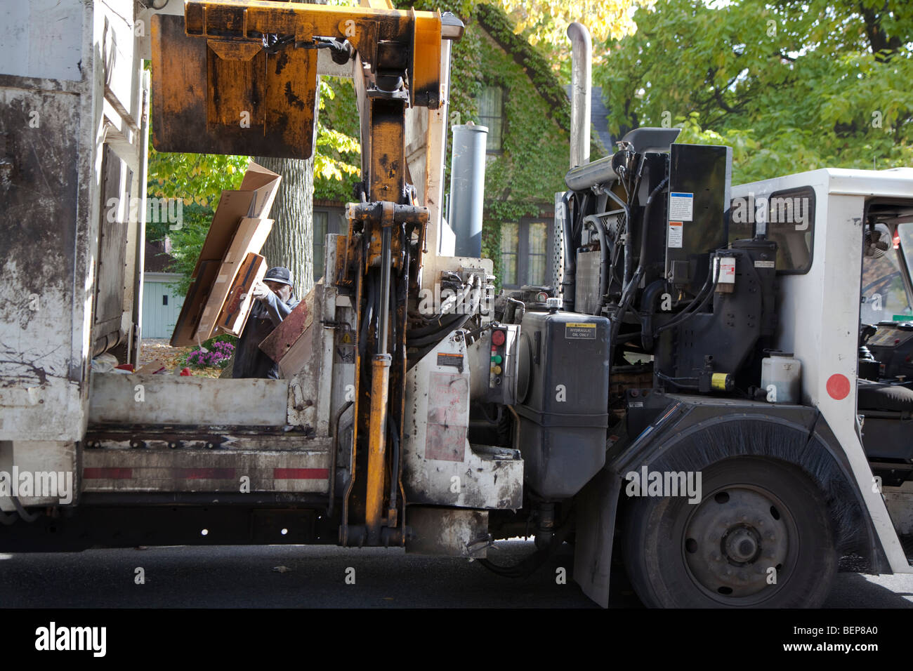 Detroit, Michigan A city worker collects materials for recycling from