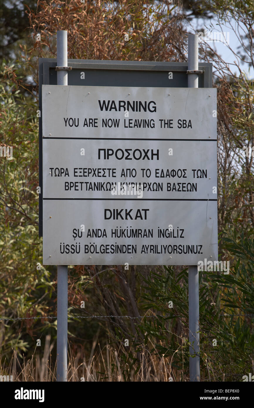 warning sign warning of the border of the turkish military controlled area of the SBA Sovereign Base area of Dhekelia southern cyprus Stock Photo