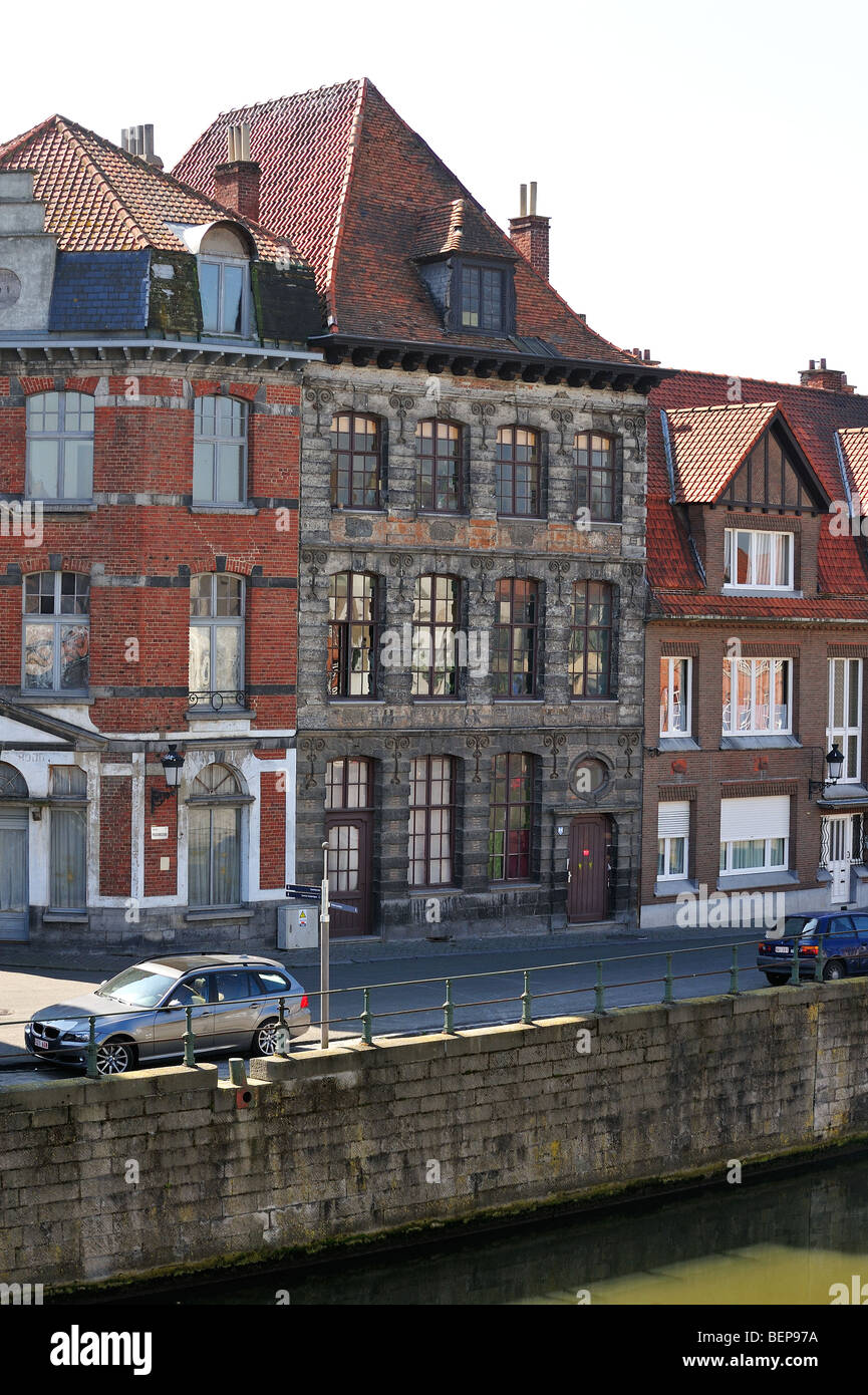 Louis XIV house along the Quai des Poissonsceaux, Tournai, Belgium Stock Photo