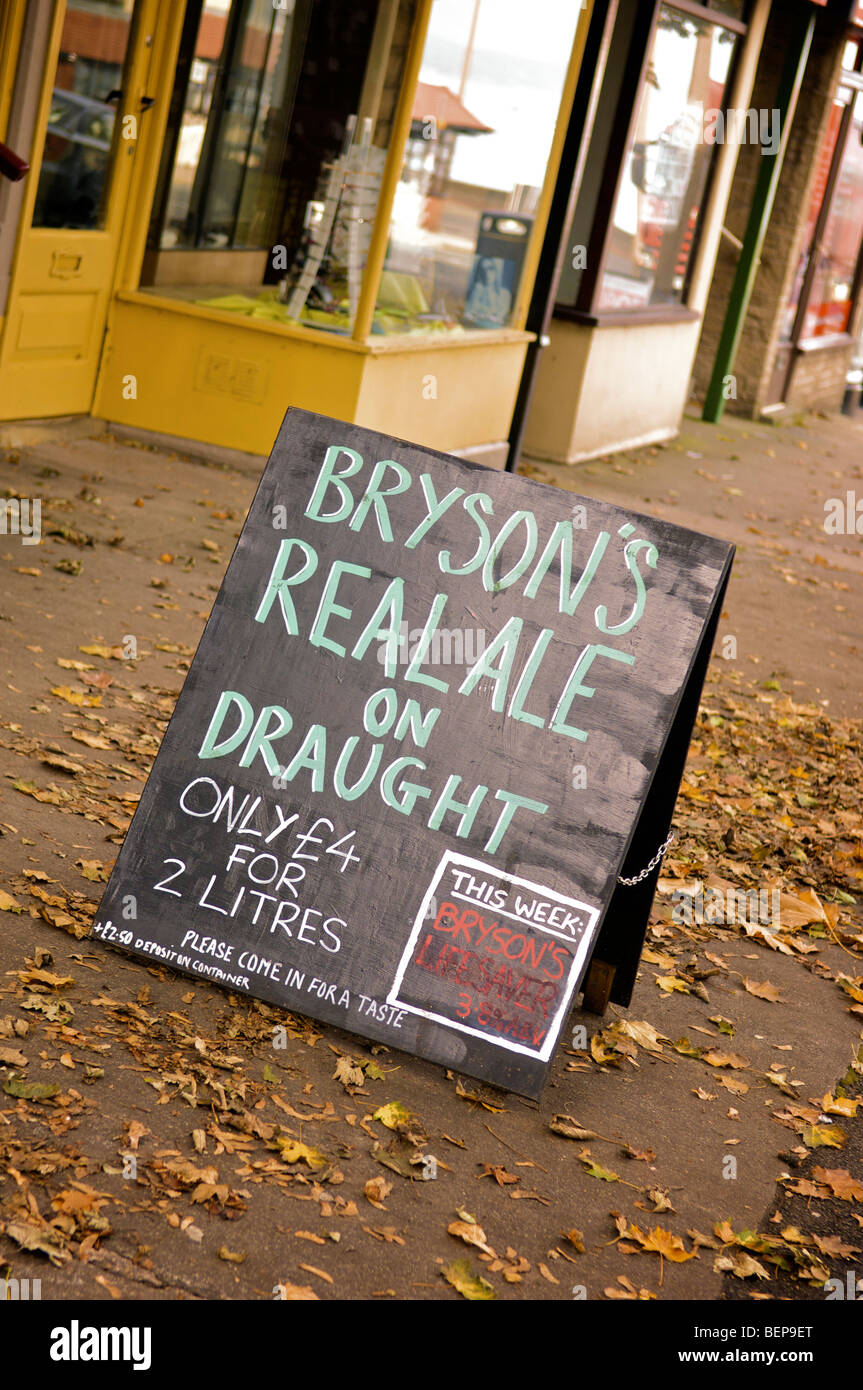 Real ale sign in front of shop Stock Photo