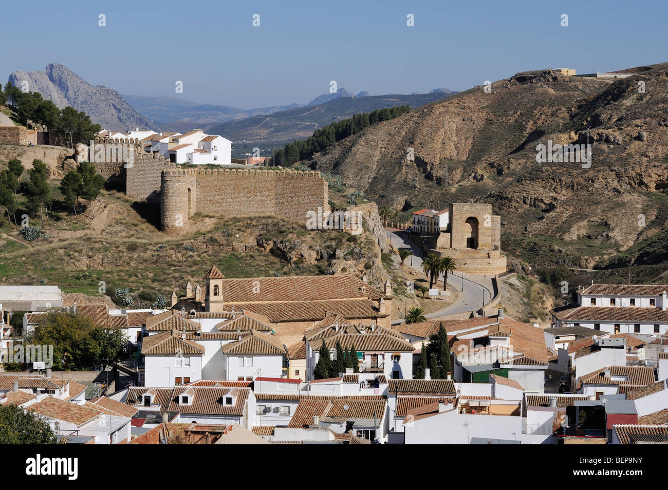 Antequera Malaga Province Andalucia Spain Lover´s Rock Andalucia Spain La Alcazaba de Antequera Moorish Castle Stock Photo