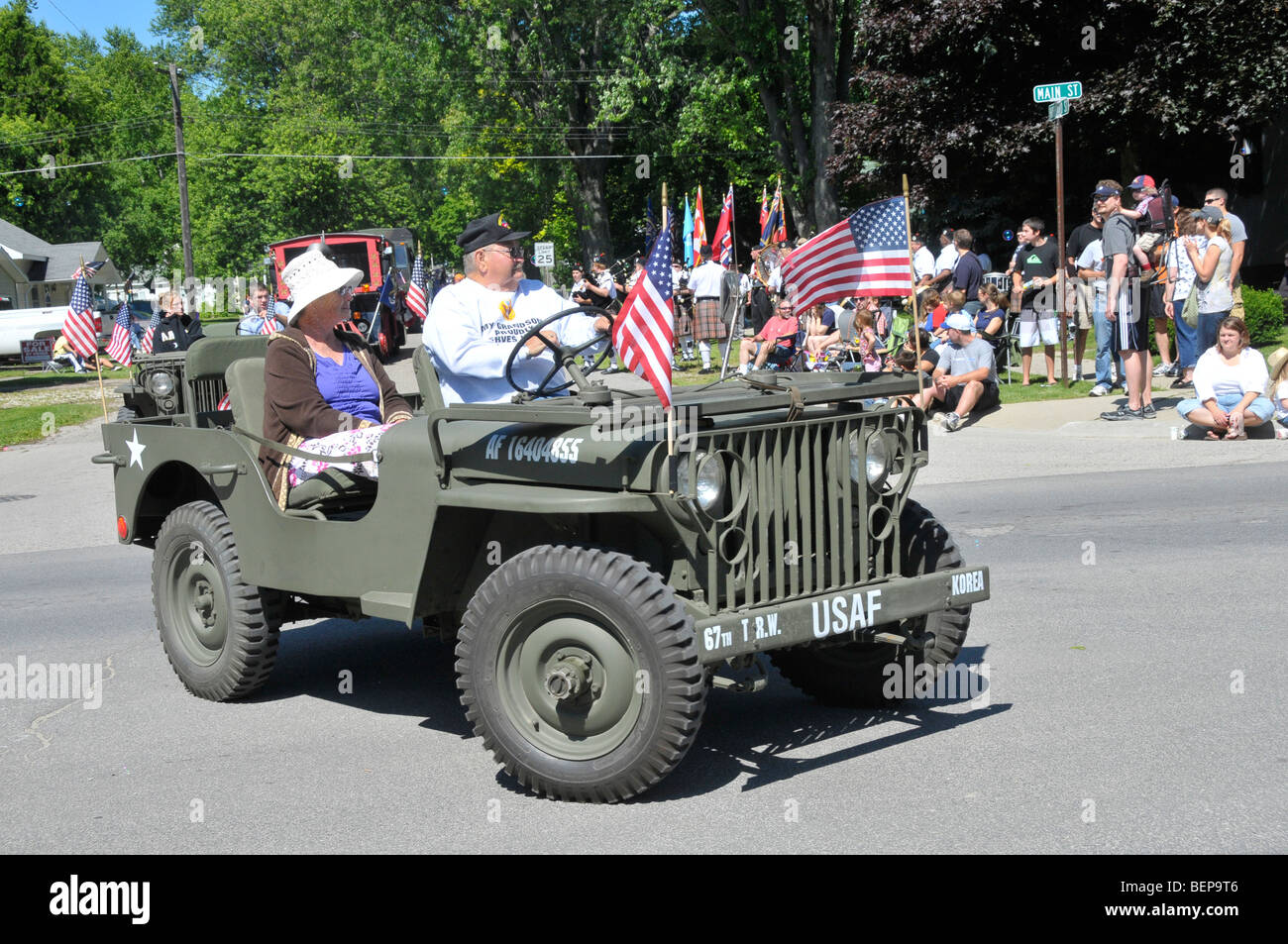 Military vehicle in patriotic parade Stock Photo