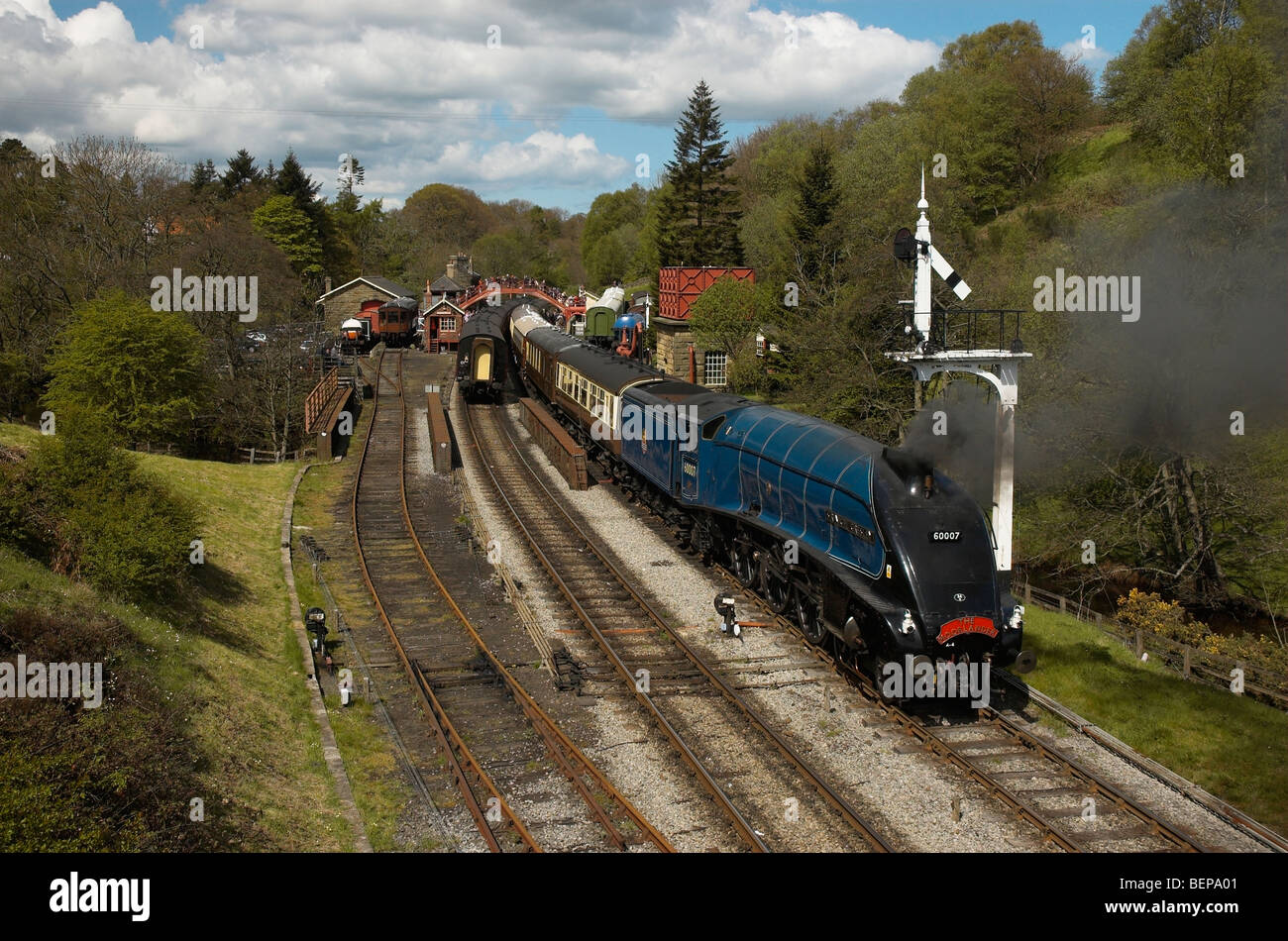 Sir Nigel Gresley at Goathland on the North York Moors Railway Stock Photo