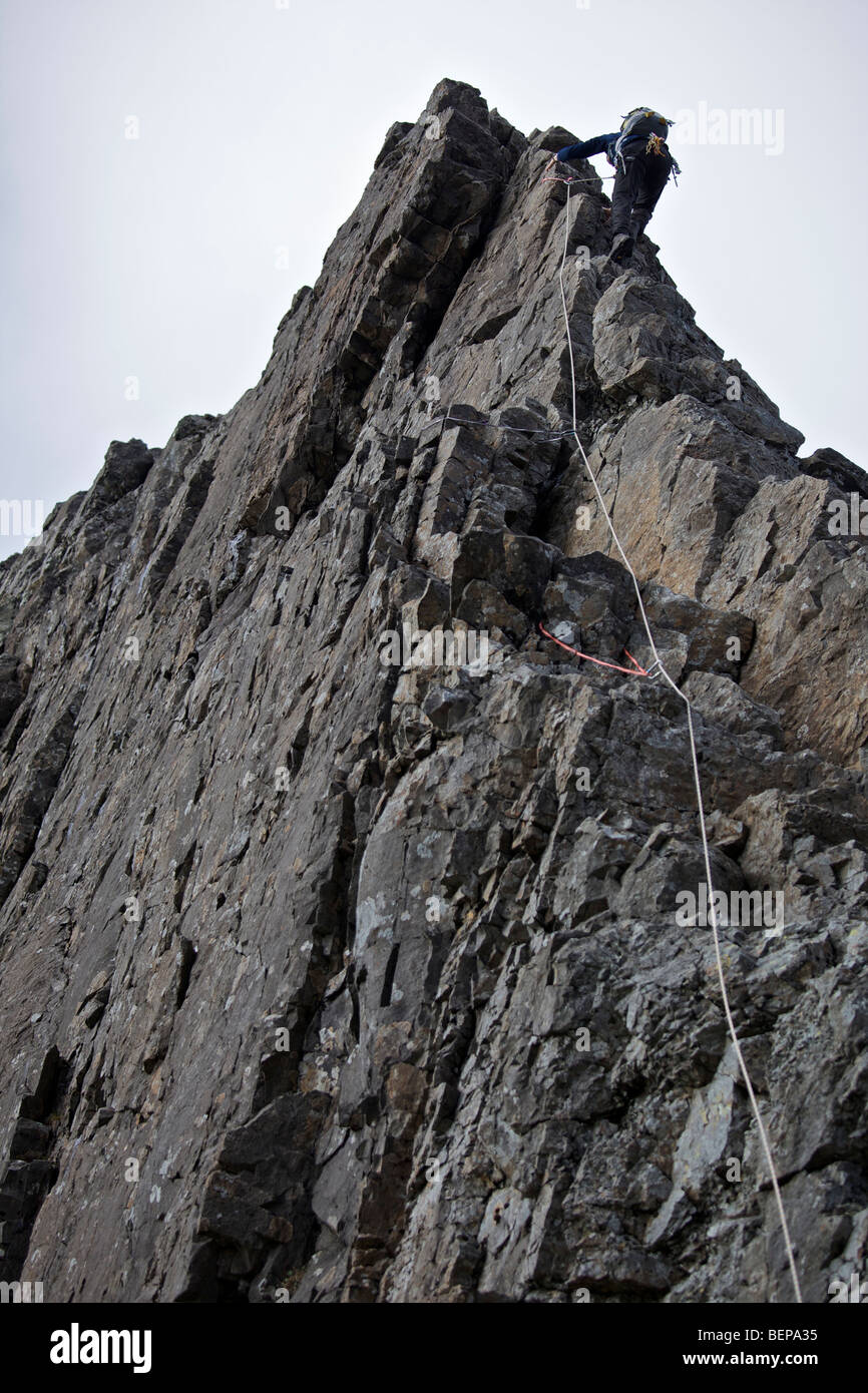A climber on the Inaccessible Pinnacle, Isle of Skye Stock Photo - Alamy