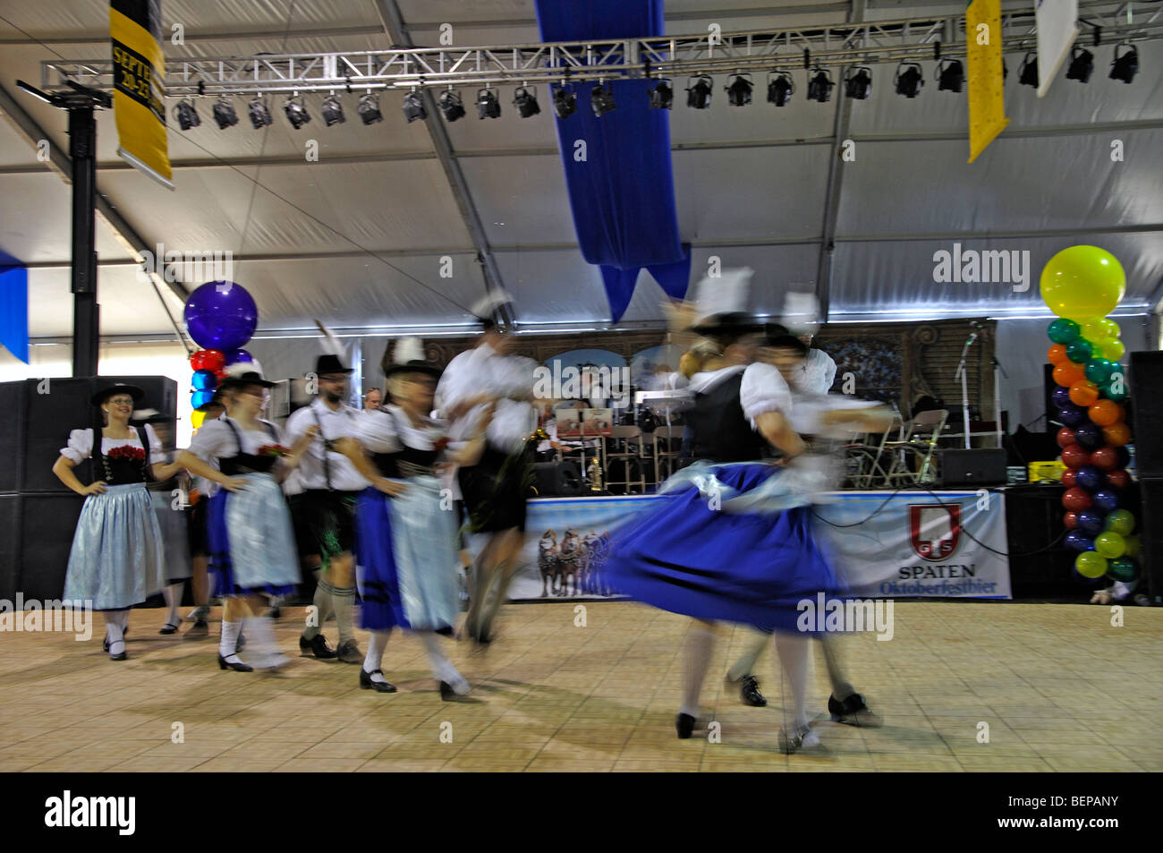 German folk dancing during the Oktoberfest in Addison, Texas, USA Stock