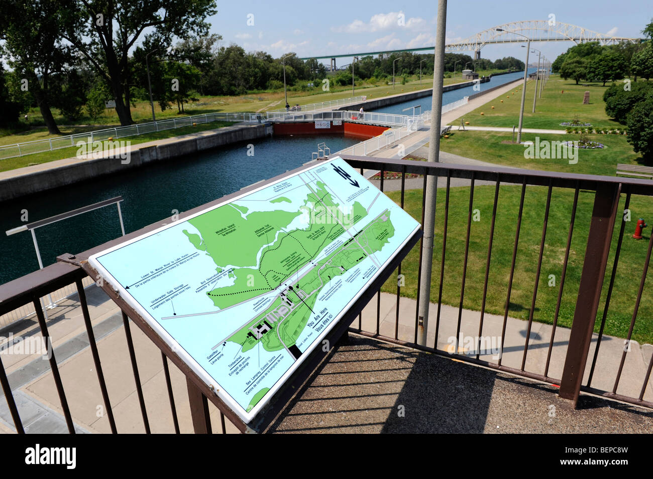 map of small scale lock used by small boats and pleasure craft Sault Ste. Marie Ontario Canada Stock Photo