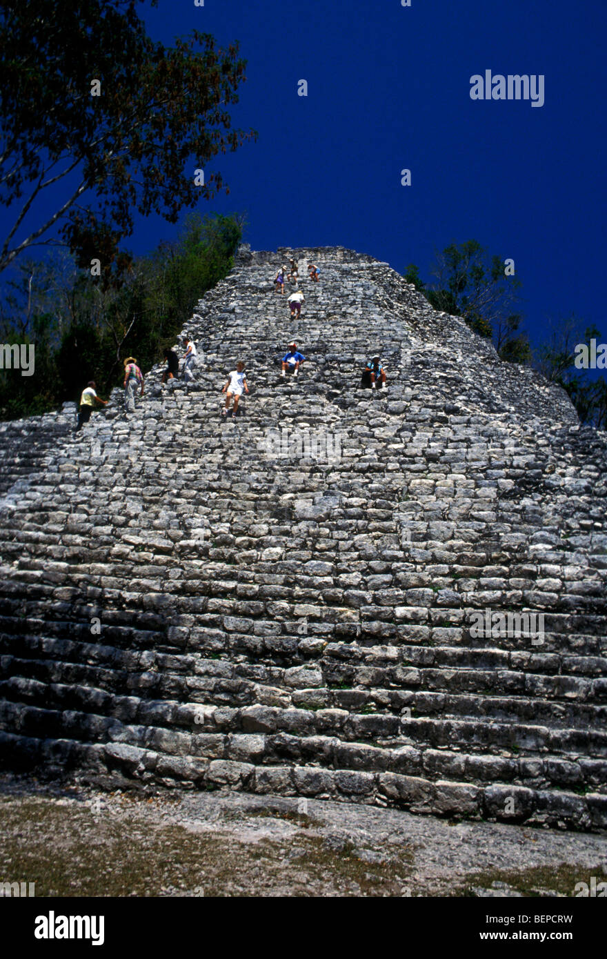 tourists, pyramid, temple, Nohoch Mul Pyramid, Coba Archaeological Site, Maya ruin, Mayan ruin, Coba, Quintana Roo State, Yucatan Peninsula, Mexico Stock Photo