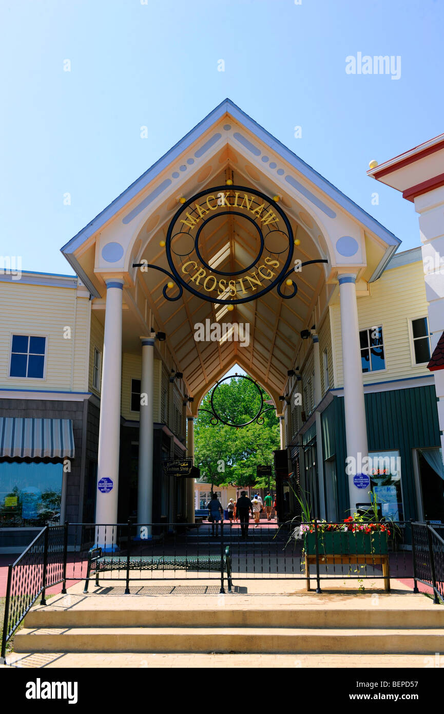 Stores and shops in Mackinaw Crossings Shopping Center Mackinaw City Michigan Stock Photo