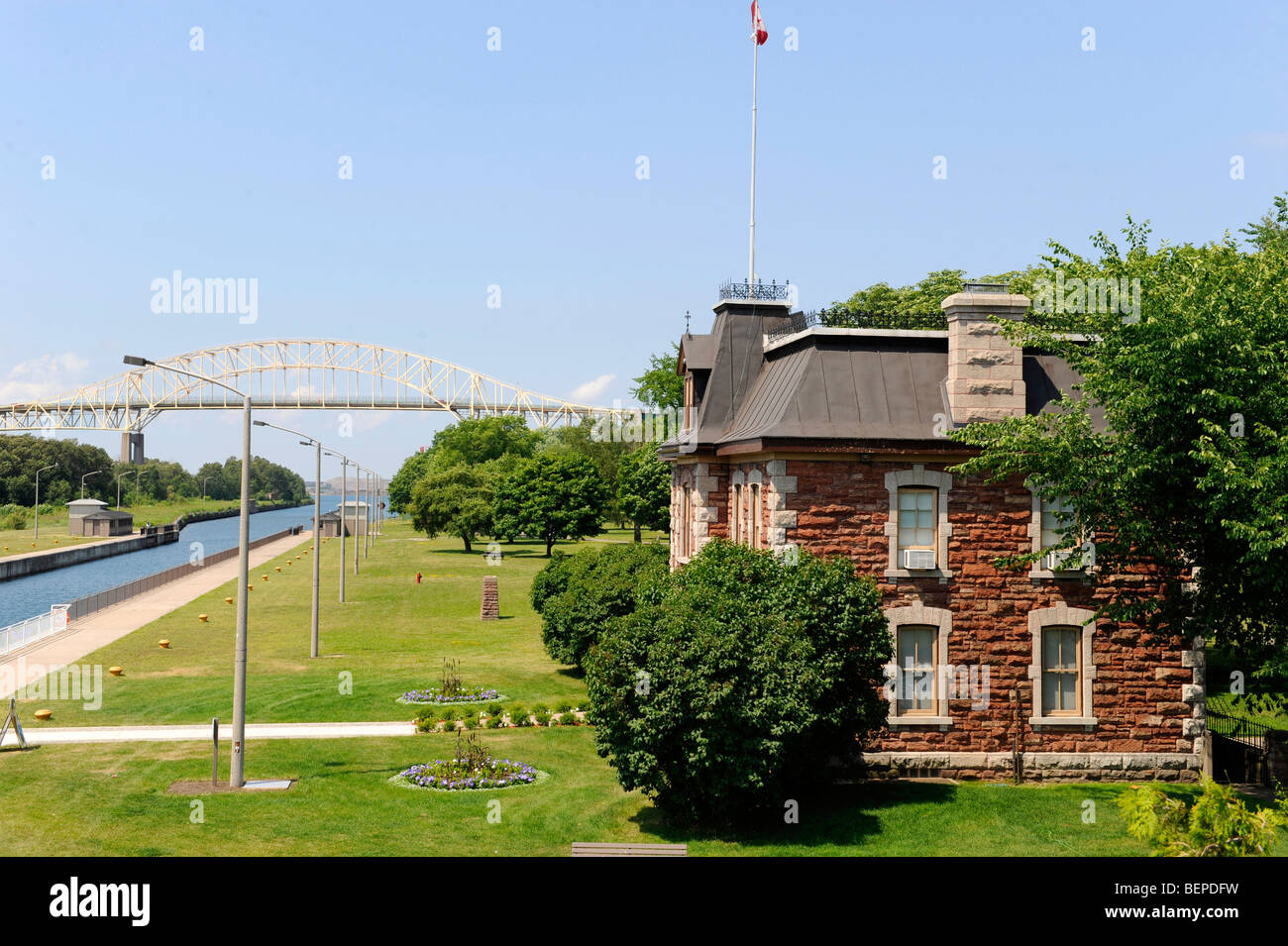 small scale lock used by small boats and pleasure craft Sault Ste. Marie Ontario Canada Stock Photo