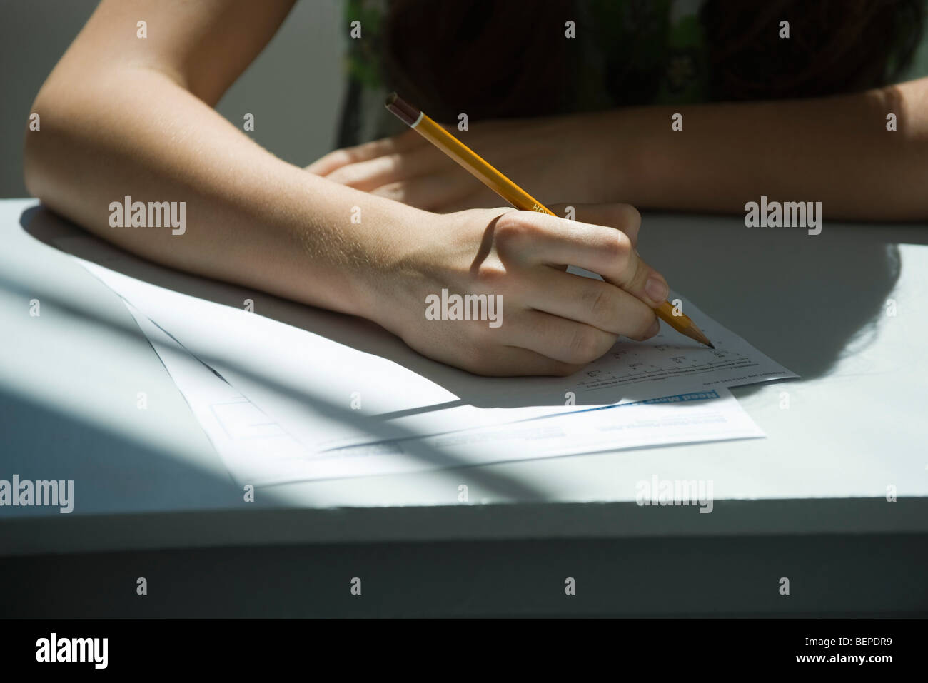 Student taking math quiz, cropped Stock Photo