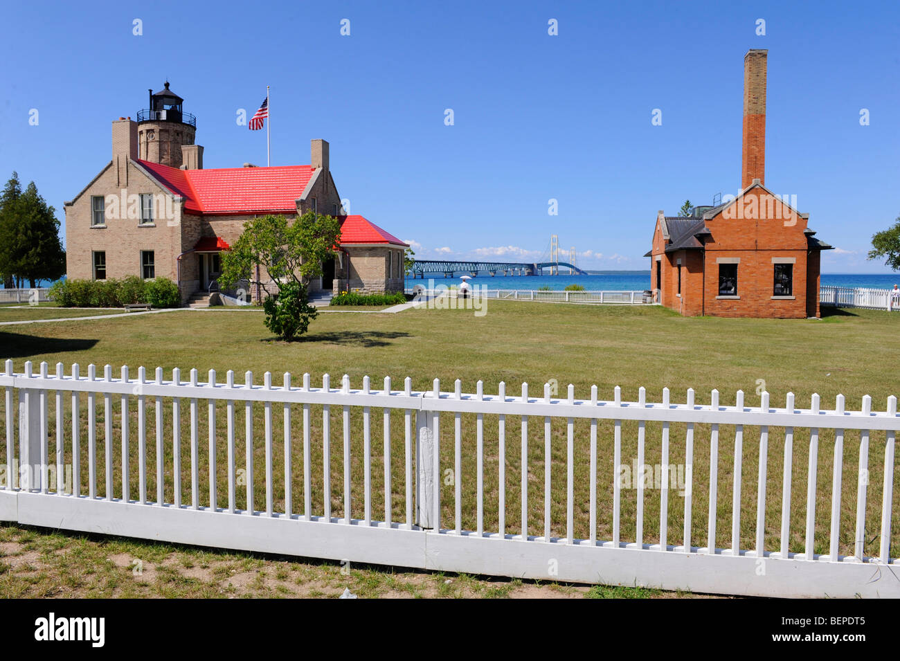 Old Mackinac Point Lighthouse in Mackinaw City Michigan Stock Photo