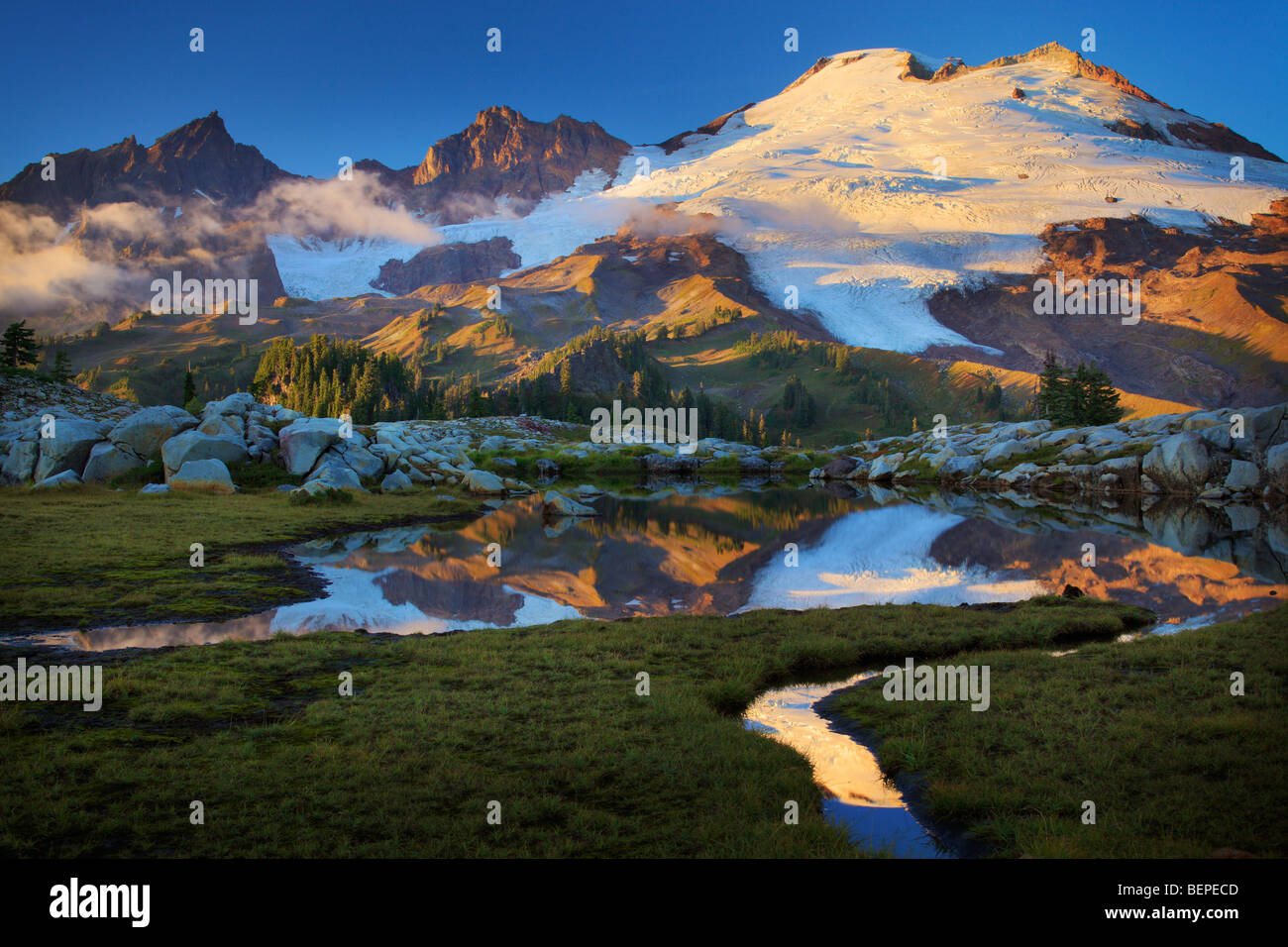 Mount Baker reflecting in tarn near Park Butte in the Mount Baker