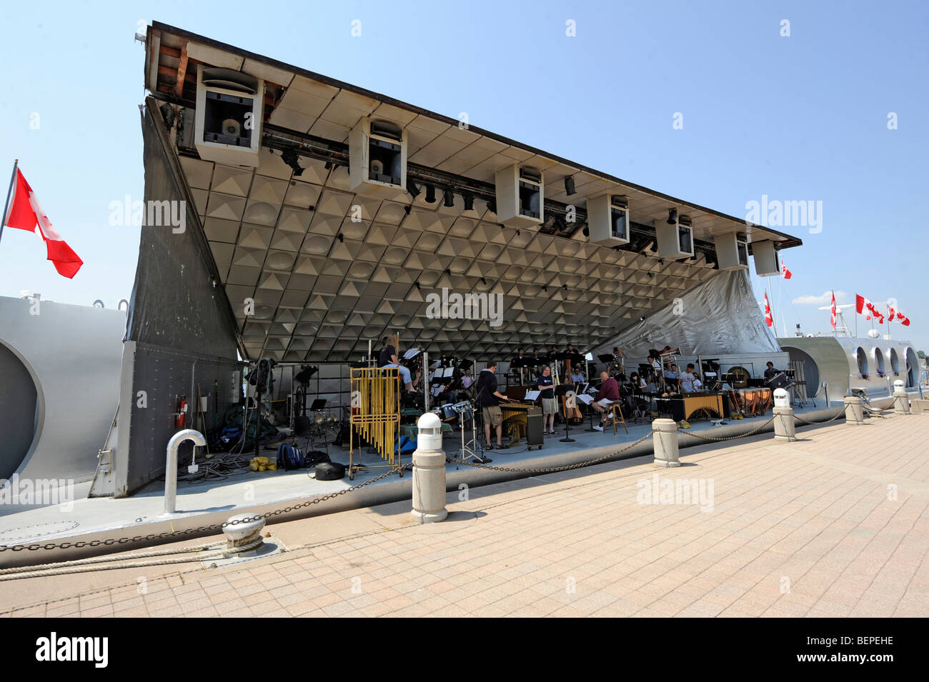Floating bandshell at Roberta Bondar Park along St. Mary's River Sault ...
