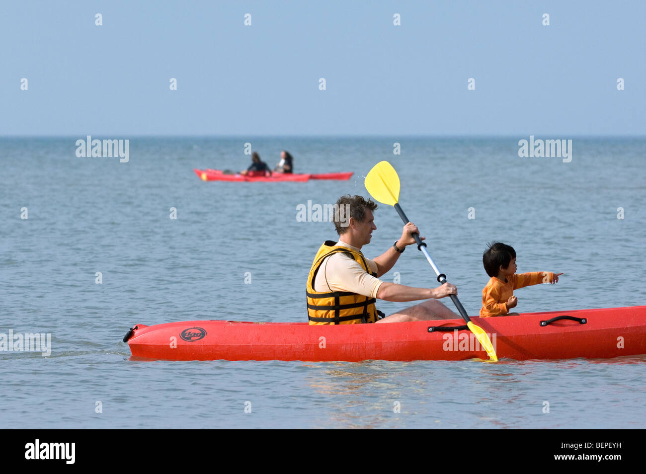 Sea kayaks on the North Sea Stock Photo