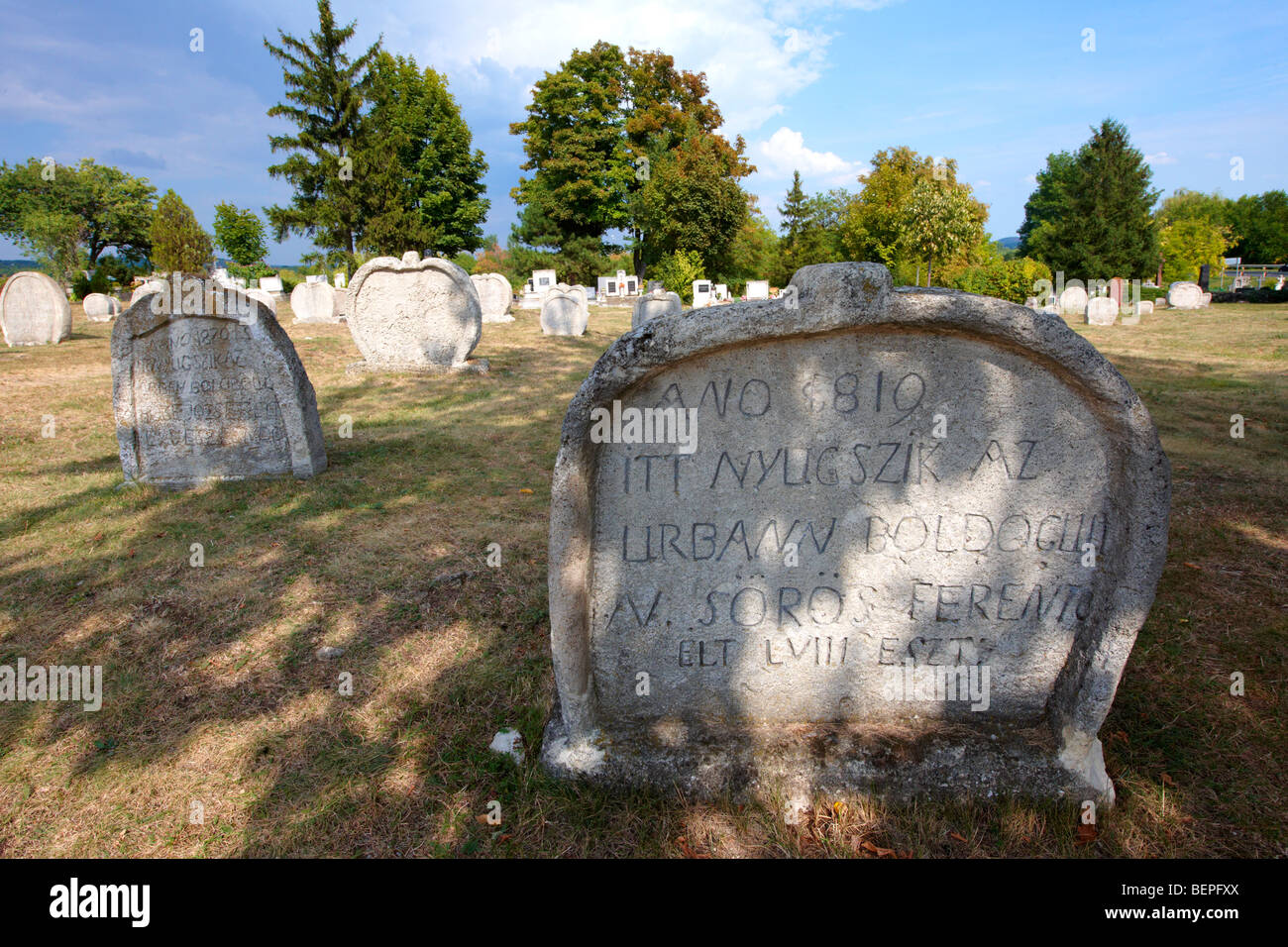 Early 19th century grave stone of the Balatonudvari cemetery - Balaton Hungary Stock Photo