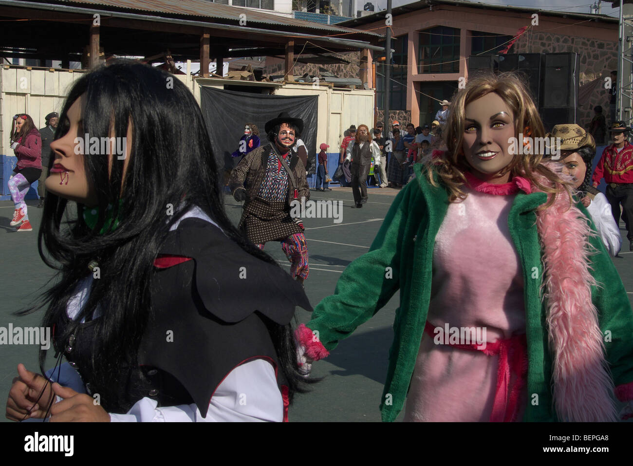 GUATEMALA San Pedro la Laguna, Lake Atitlan. Locals wearing masks during a Christmas parade. PHOTO BY SEAN SPRAGUE 2009 Stock Photo