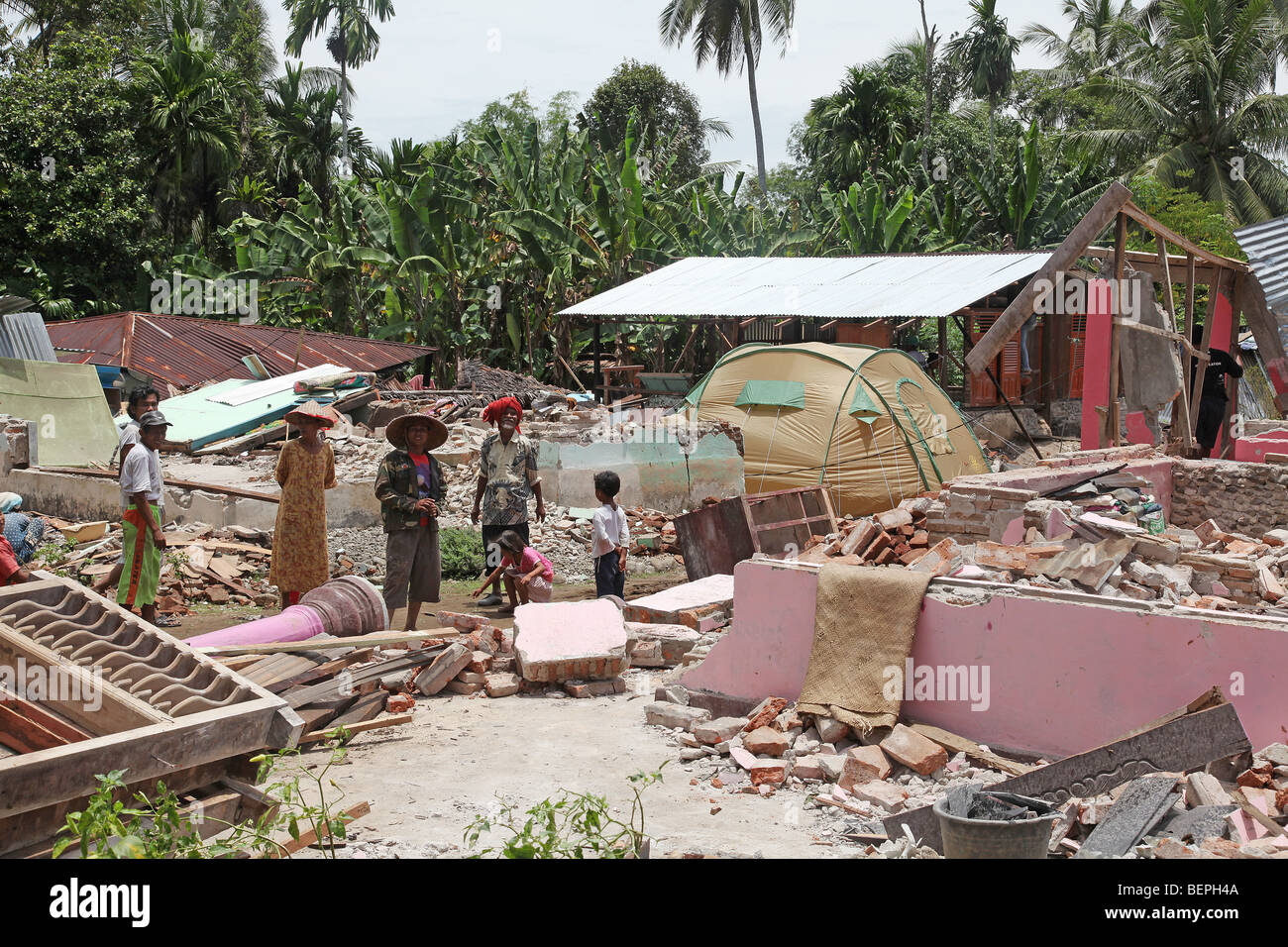 Earthquake damage, Jawi Duku (Sungai Limau), Kab. Padang Pariaman, West Sumatra, Indonesia Stock Photo