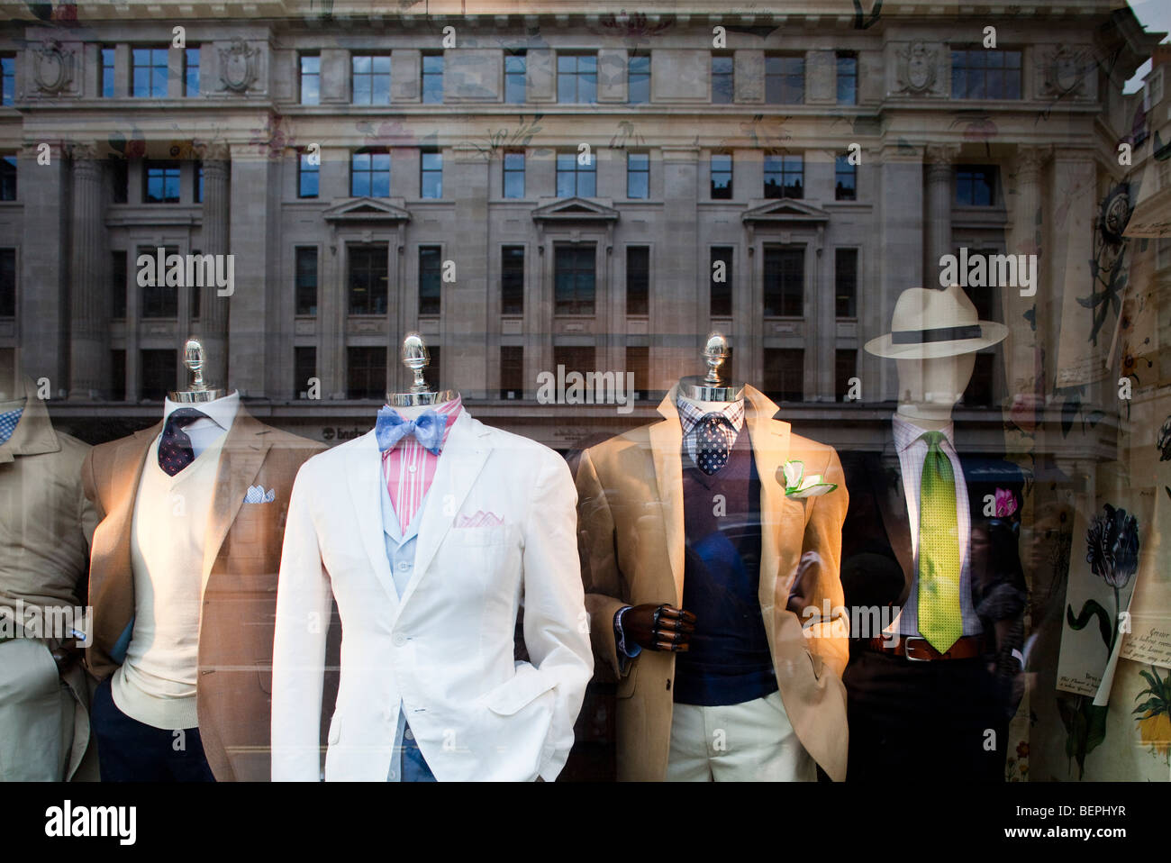 Reflections on a boutique shop window, Regent street, Westminster