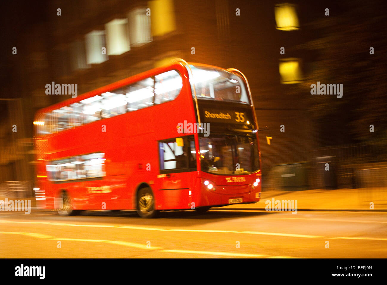 Panning shot of a double decker bus, London, England, United Kingdom Stock Photo