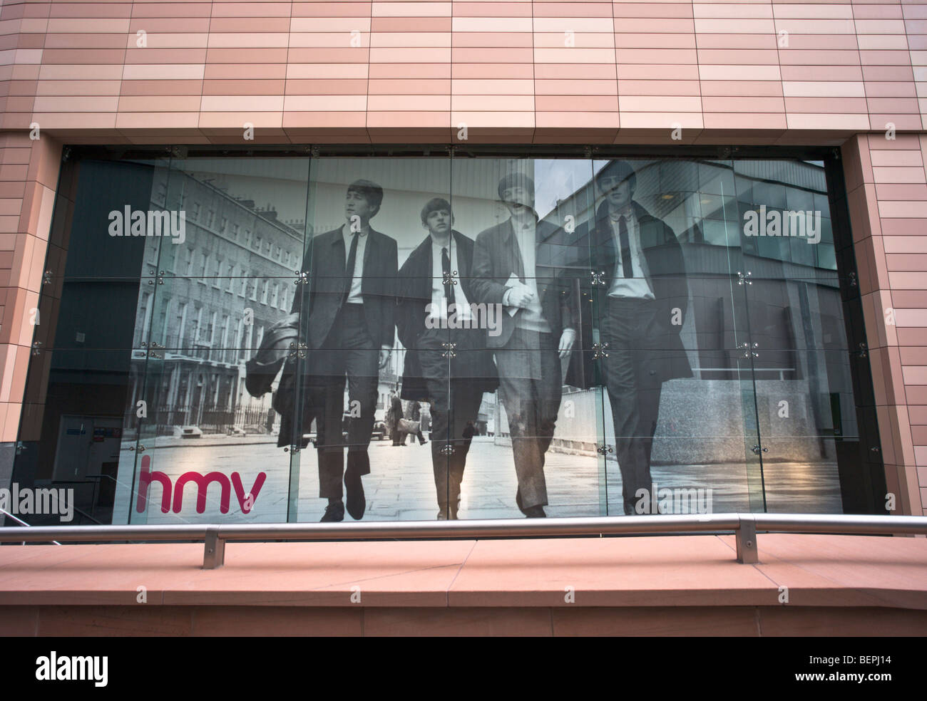 Advertising Hoarding of The Beatles in the HMV Store, Liverpool One, Shopping Centre Stock Photo