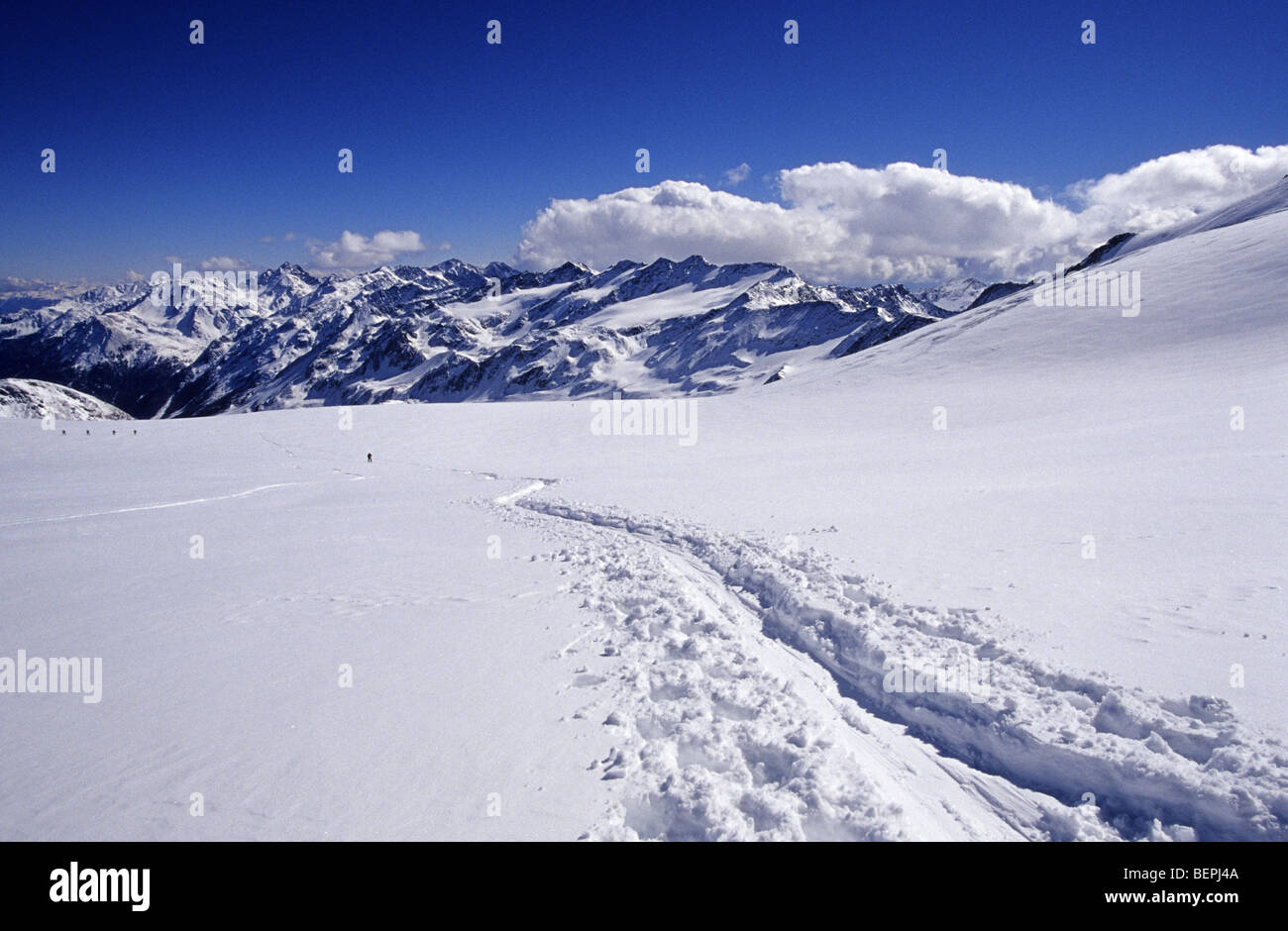 Upper part of the Martelltal glacier, Ortler, Italy. Stock Photo