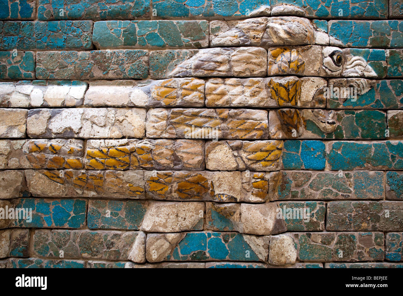 Lion in glazed ceramic from the processional way of Ishtar Gate (Babylon), Pergamon Museum, Berlin, Germany Stock Photo