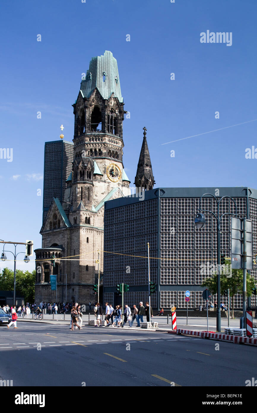 The new and original buildings of Kaiser Wilhelm Memorial Church, Berlin, Germany Stock Photo