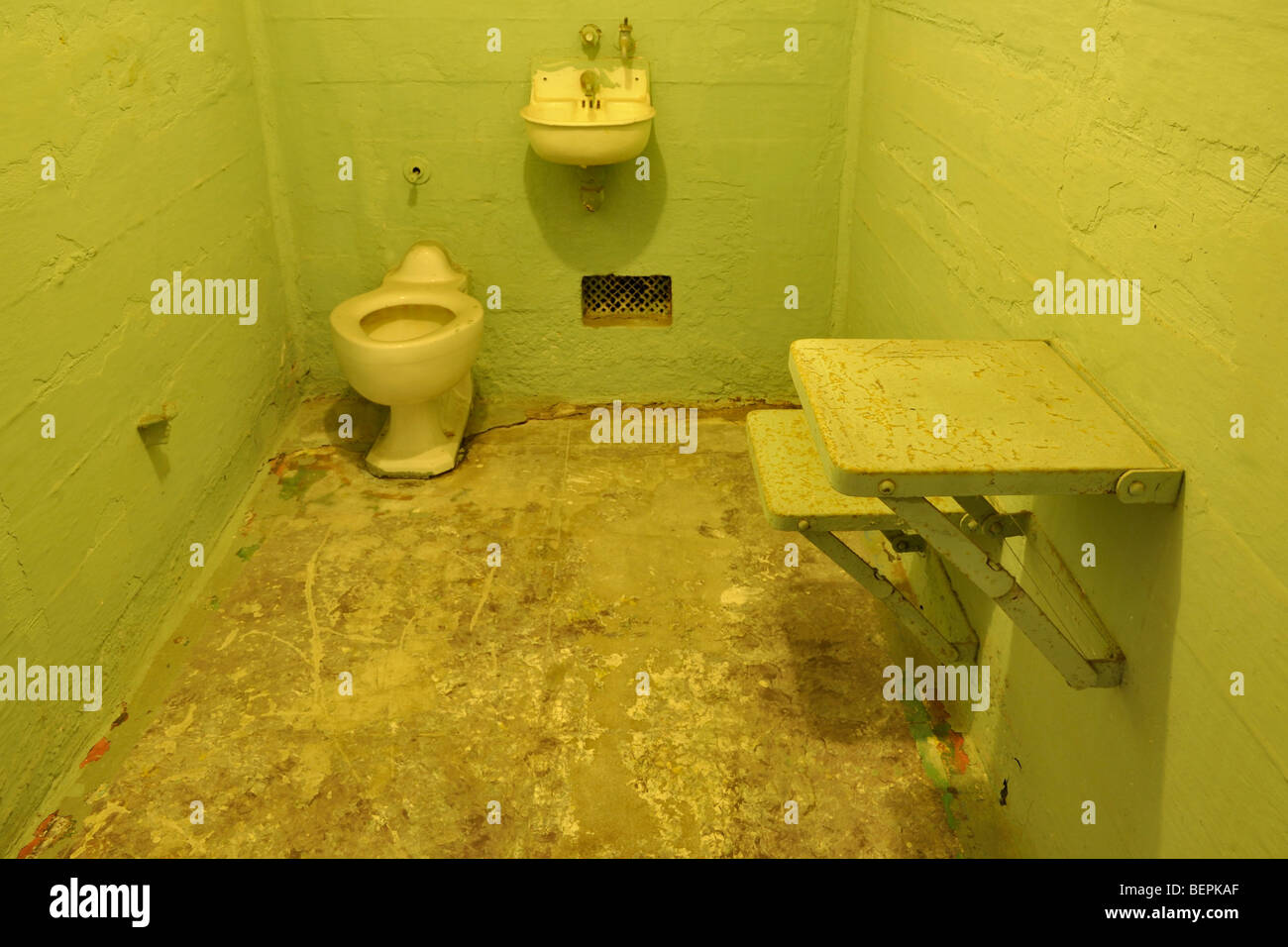 Alcatraz prison cell from inside Stock Photo