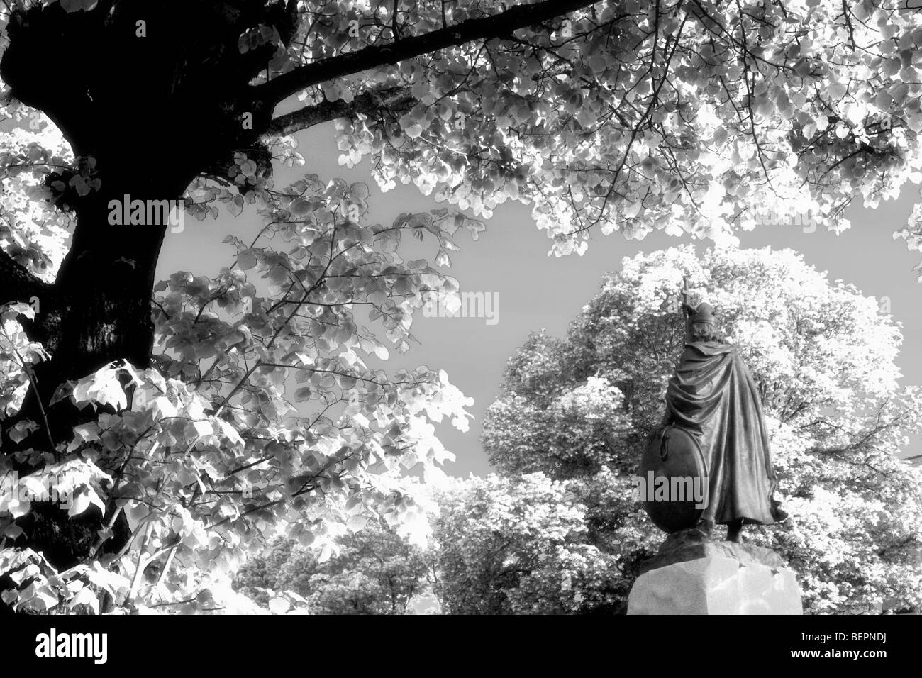 Infra red image of statue of King Alfred in Winchester, Hampshire, England, UK Stock Photo