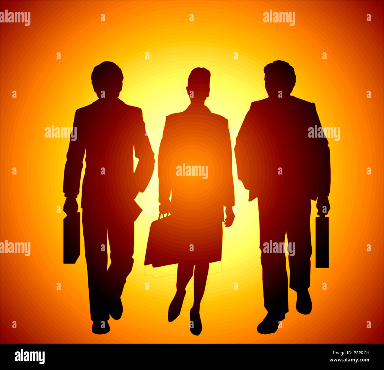 three business people walking with brief cases Stock Photo