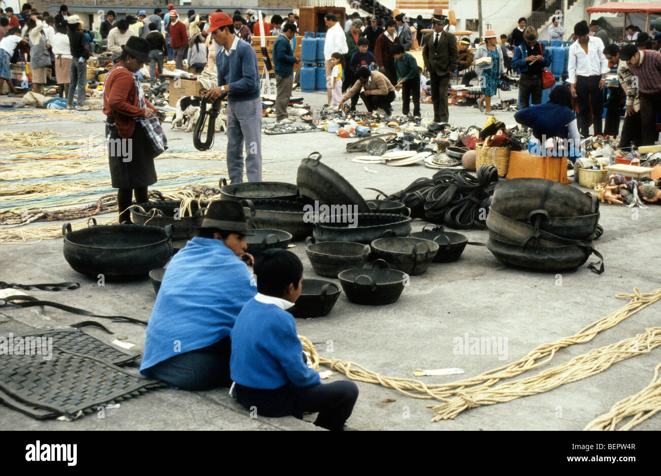 Large baskets made from recycled car tires for sale in Ecuador market. Stock Photo