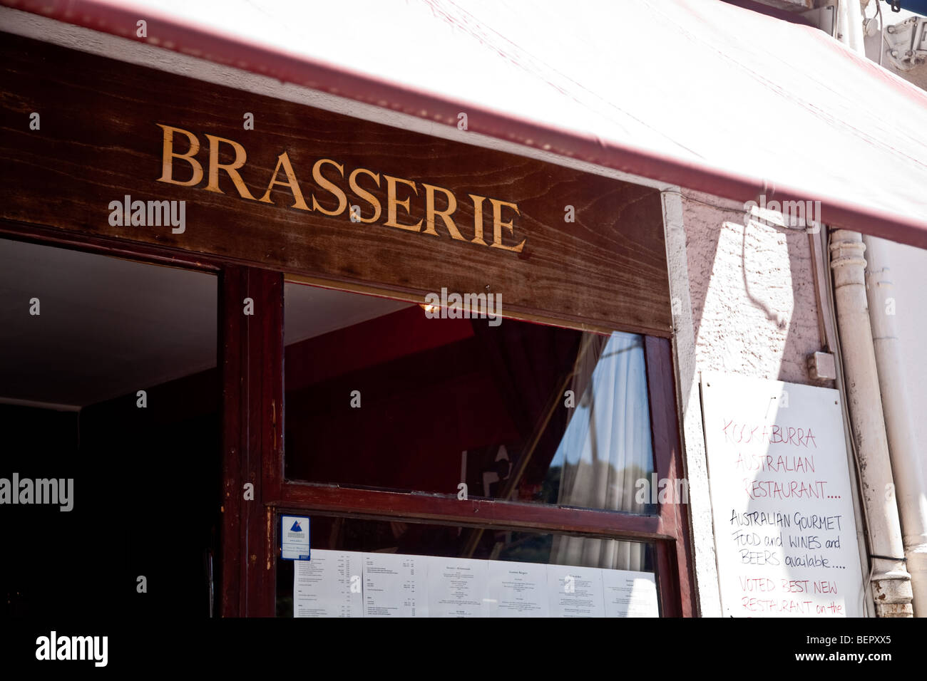 Brasserie shop sign Stock Photo