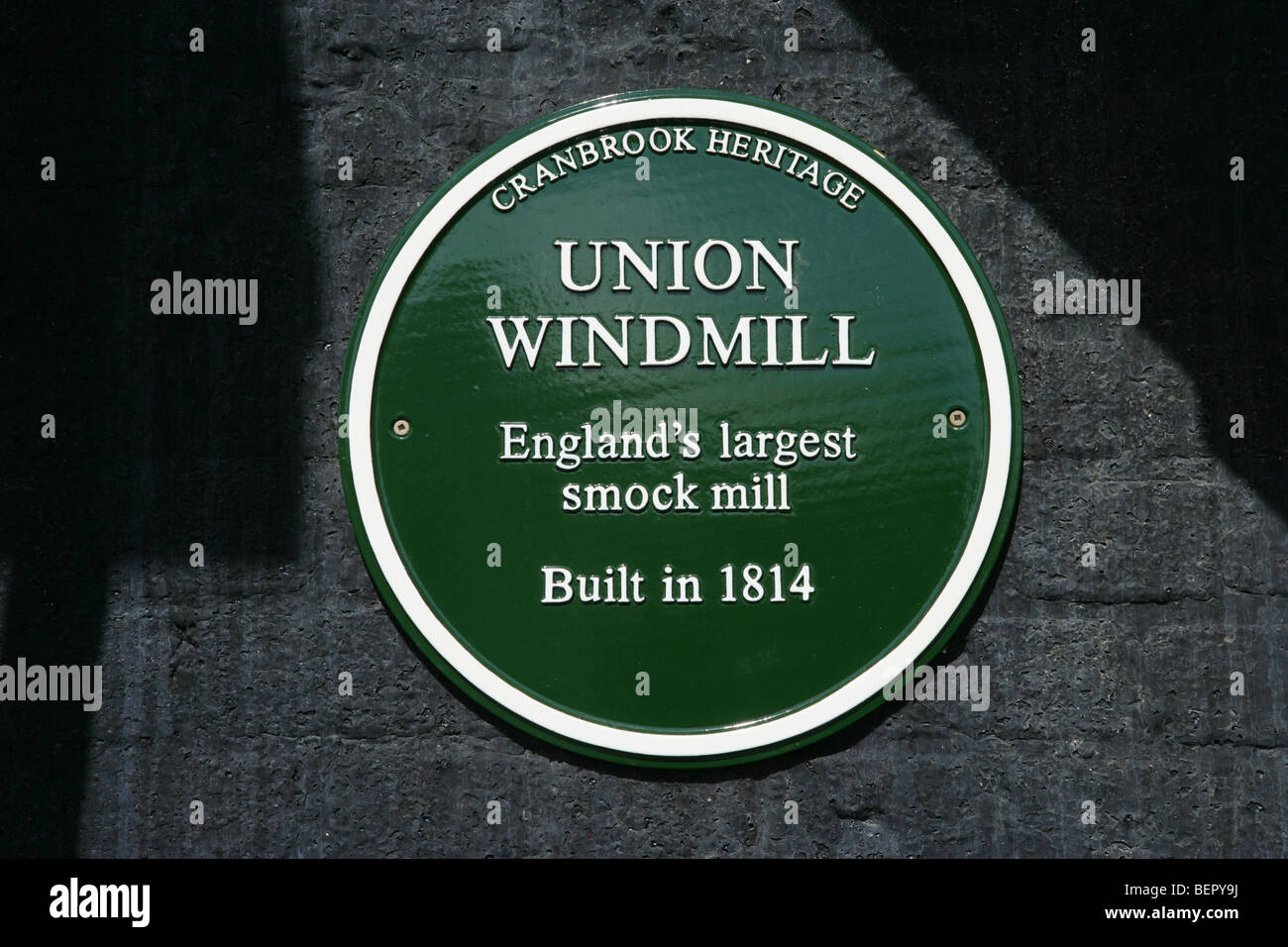 Cranbrook Heritage green plaque for Union Windmill, 1814 Stock Photo