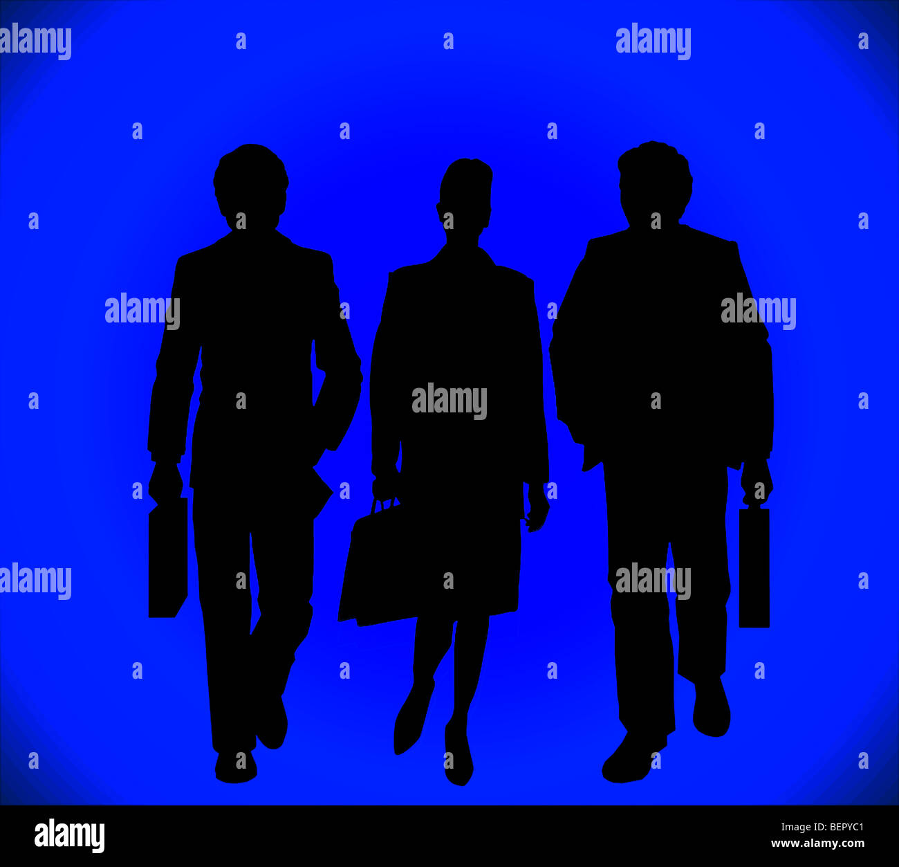three business people walking with brief cases Stock Photo