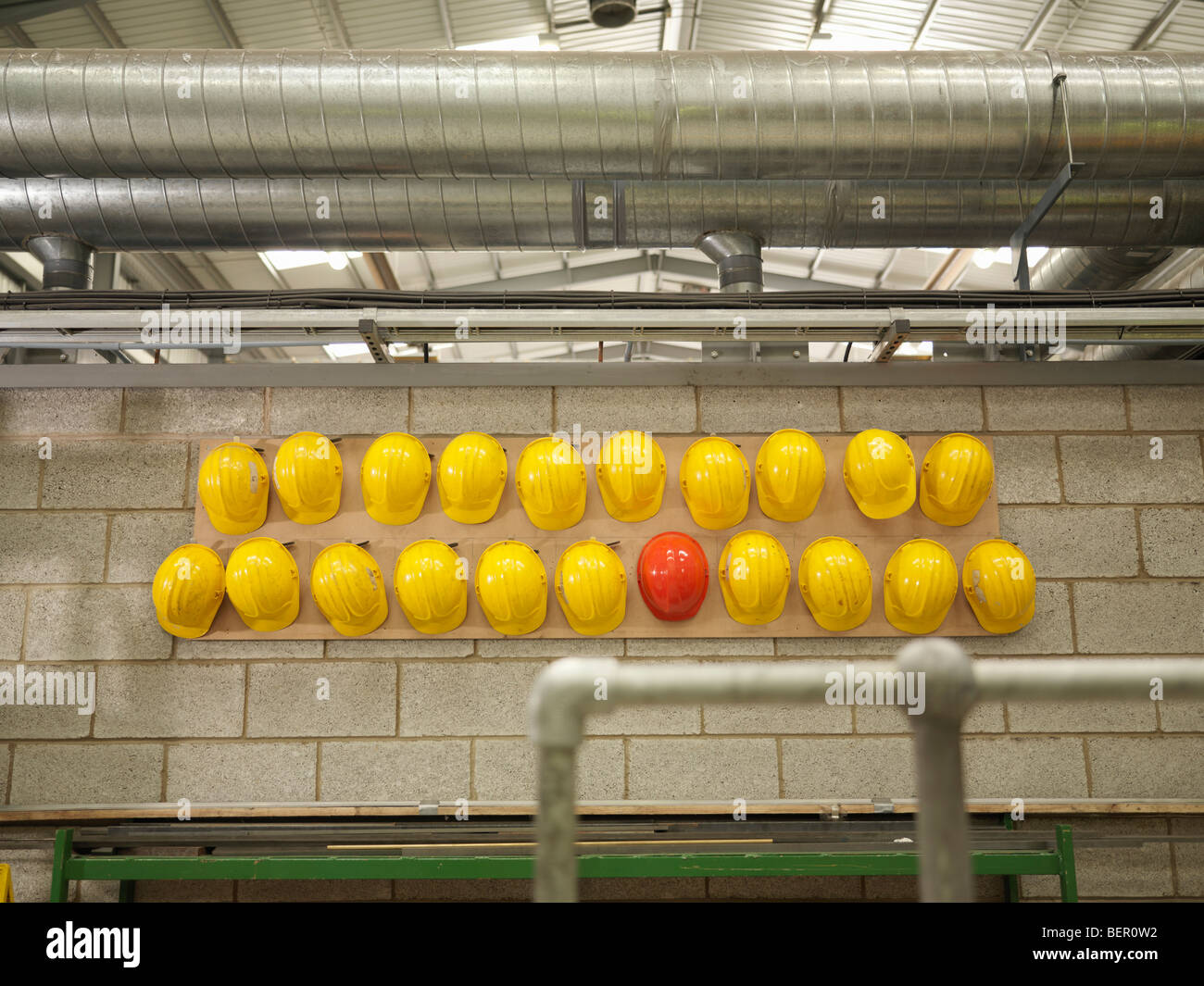 Rows Of Yellow And Red Hard Hats Stock Photo Alamy