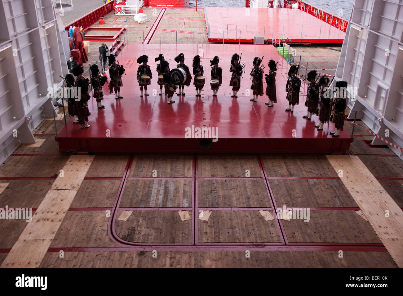 Pipe band at ship launch Edinburgh Stock Photo Alamy