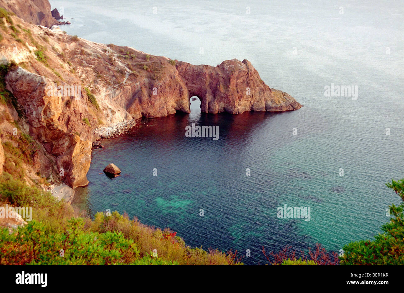 View on cape of Fiolent, Crimea, Black sea and Diana's grotto Stock Photo