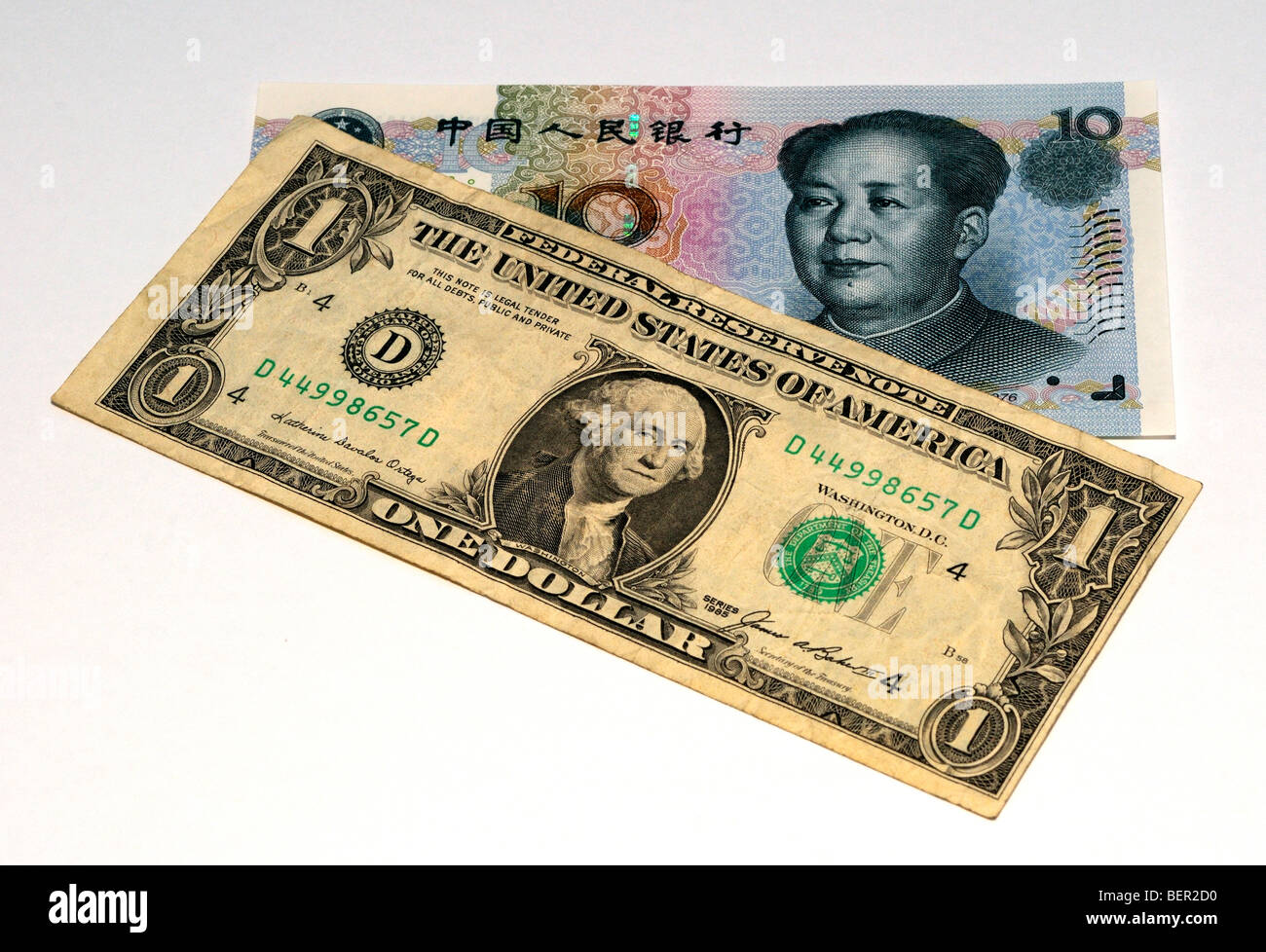 US Dollar and Chinese Yuan Bank Notes. Stock Photo