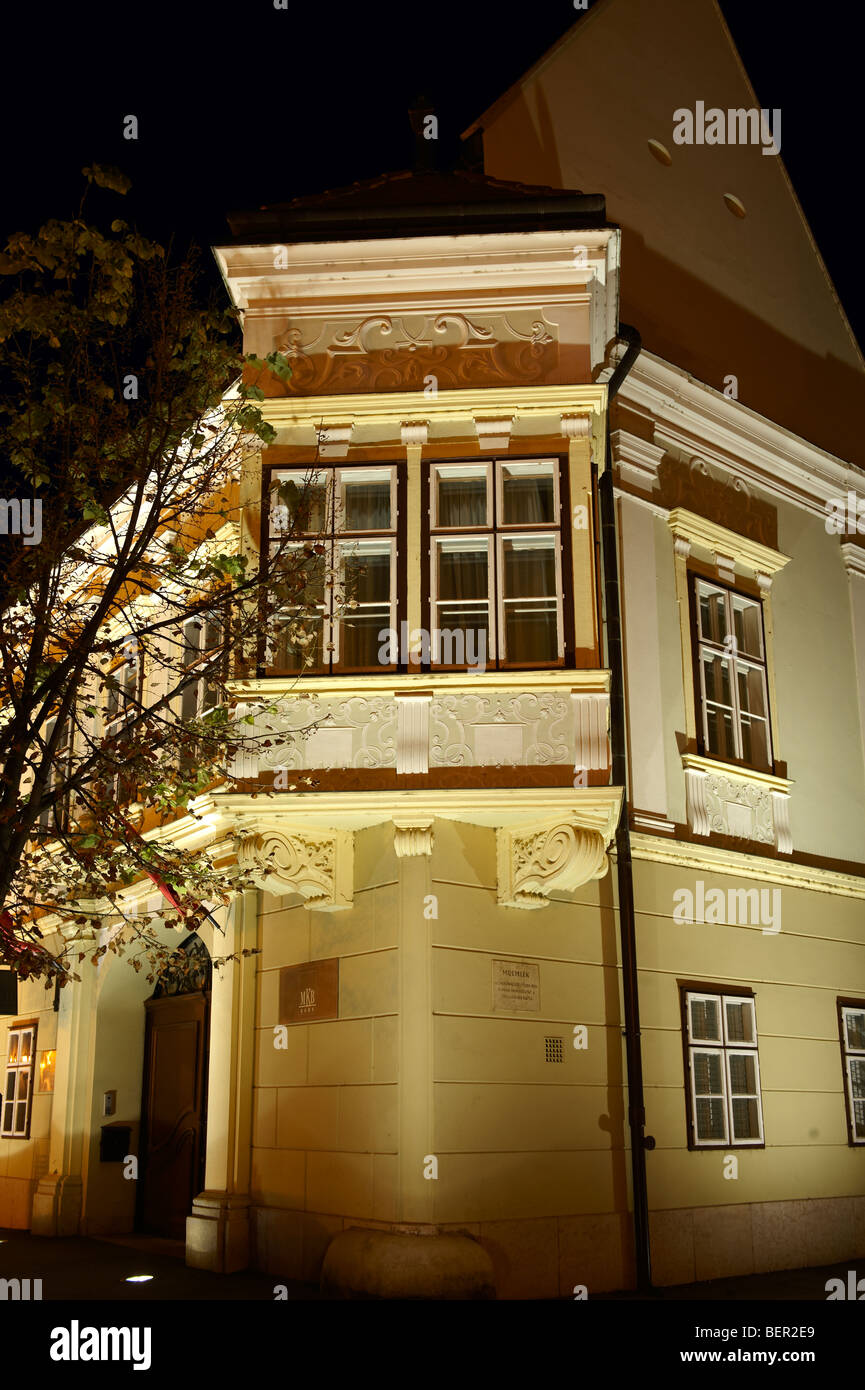 1620 Altabak House at night - Baroque with 18th century protruding balconies - ( Győr ) Gyor Hungary Stock Photo