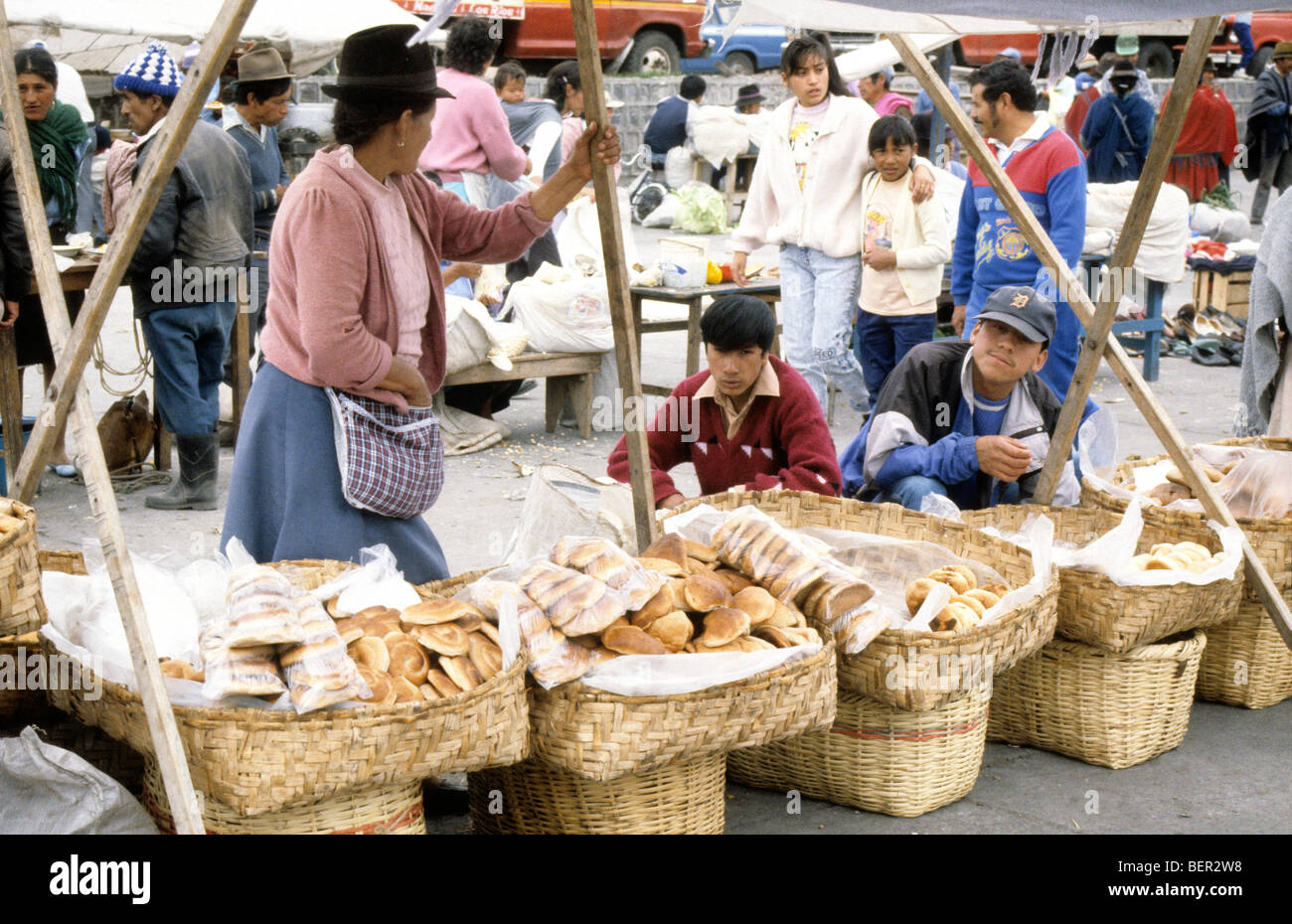 Bread sellers  in local upland Ecuador market. Stock Photo