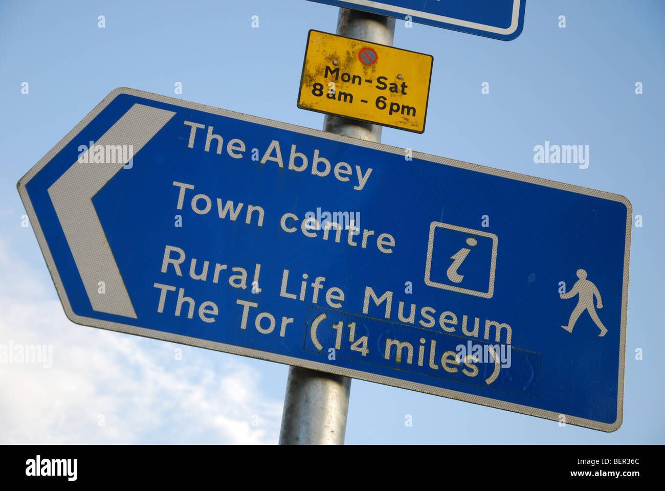 tourist information sign, Glastonbury Somerset UK Stock Photo