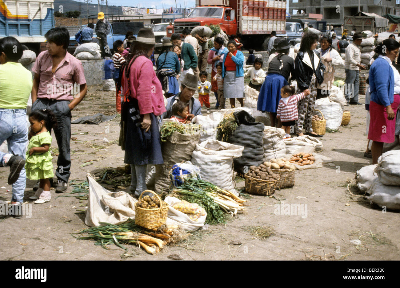 Woman selling vegetables in local upland Ecuador market. Stock Photo