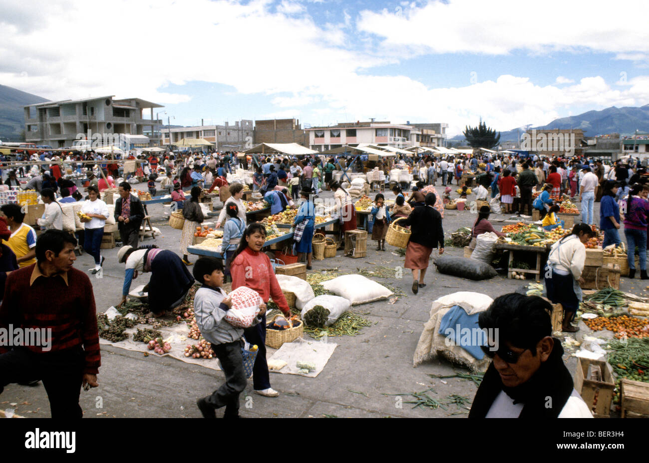 Bustling market square in upland Ecuador. Stock Photo