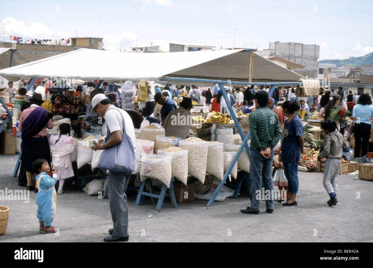 Rice and pasta stall, local upland Ecuador market. Stock Photo