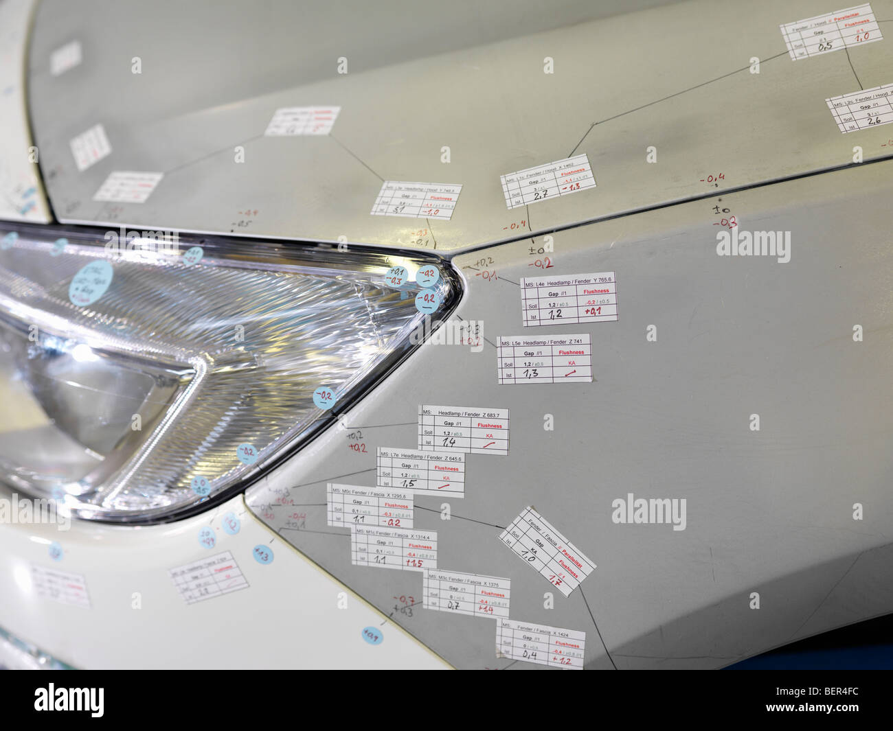 Car Headlight And Stickers In Factory Stock Photo