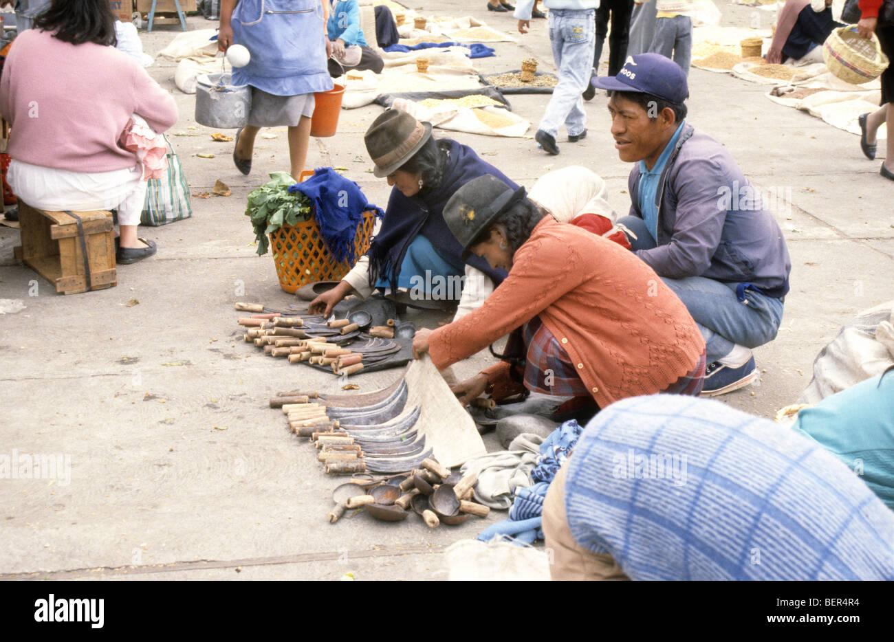 Work knife sellers.  Ecuador highlands local market. Stock Photo